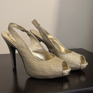 Lulu Townsend Glittering Gold Peep-Toe Heels